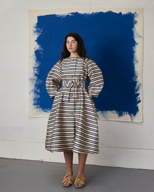 Claire Coat Dress Navy & Sand Stripe