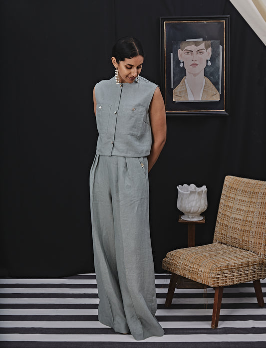 Etienne Trousers Straight Leg Sage Linen