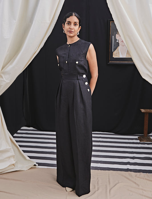 Etienne Trousers Straight Leg Black Linen