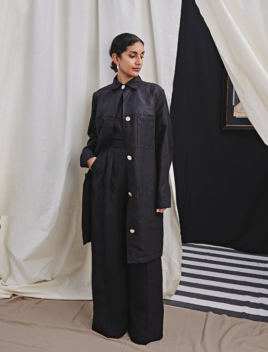 Lou Coat Black Linen
