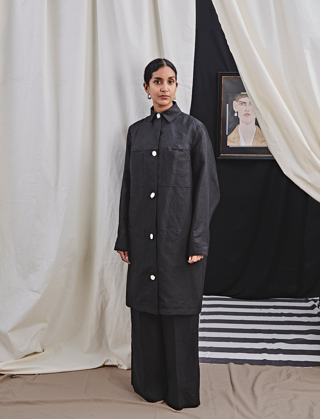 Lou Coat Black Linen