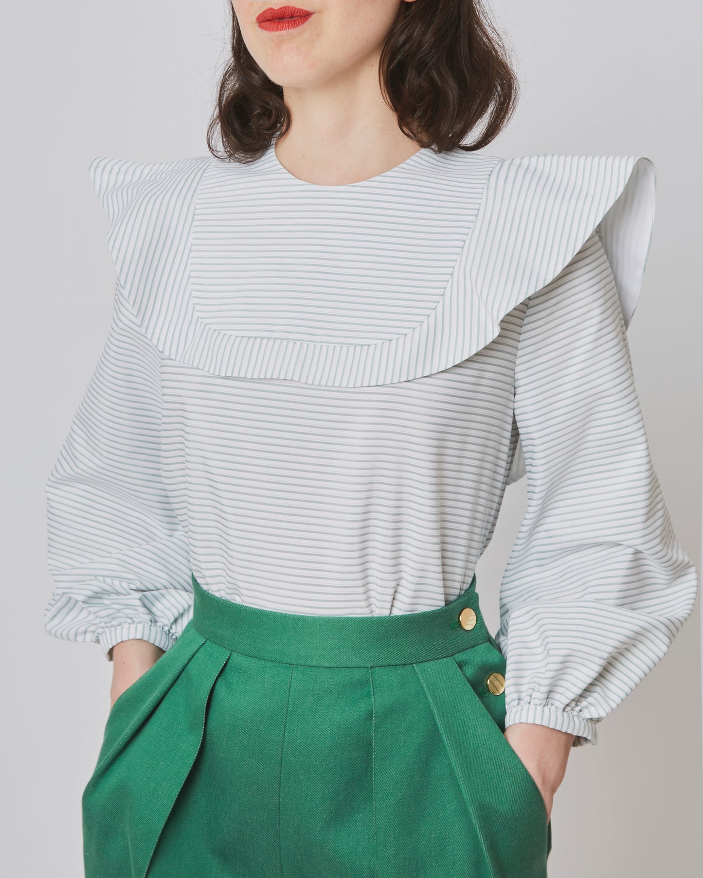 Beatrice Blouse White/Sage